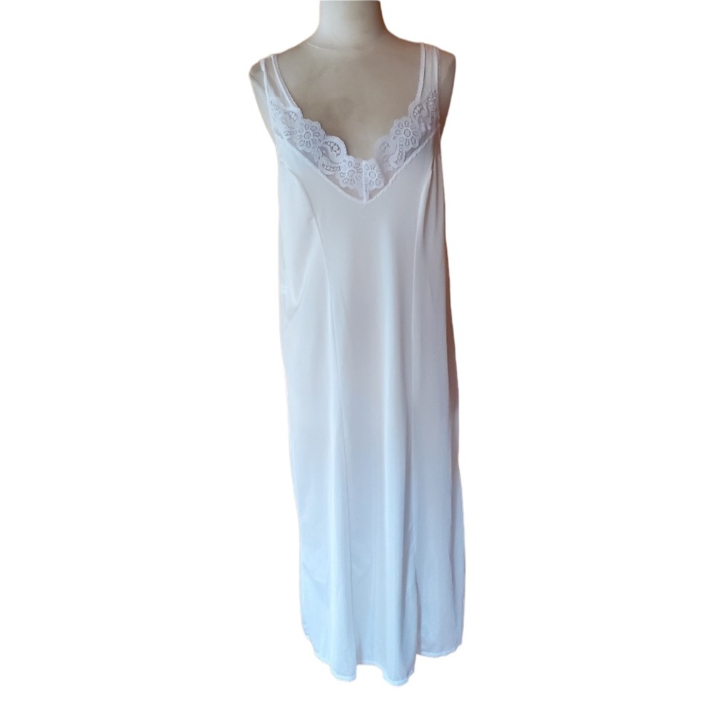 Vintage Off White & White Lace Trim Slip/Nightgown - Picture 1 of 4